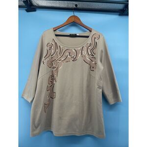 Bob Mackie Artsy Top Womens‎ Sz 1X Embroidery Sequins Art To Wear Boho